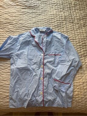Sleepy Jones Light Blue Button-Down Shirt with Red Piping